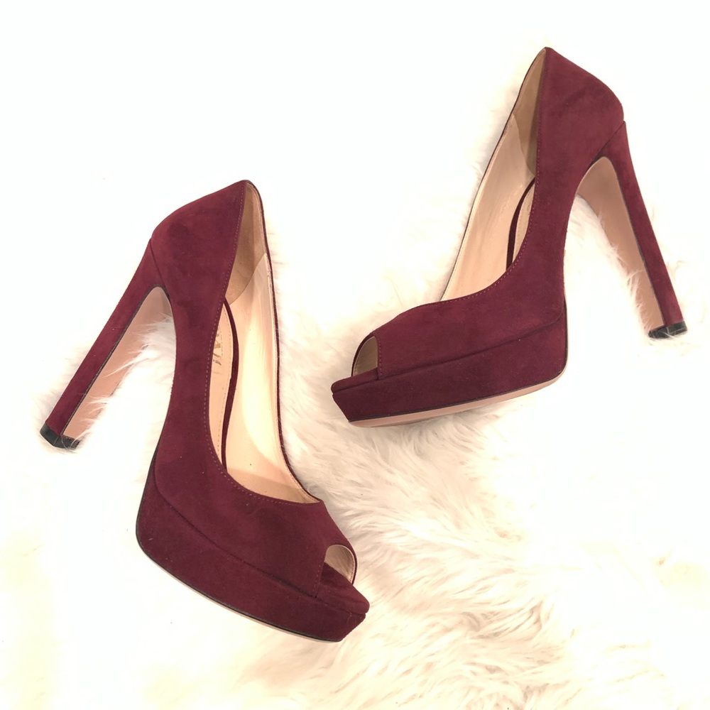 PRADA Suede Deep Purple Peep Toe Pumps Heels 38 - Picture 2 of 8